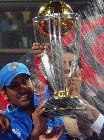 Dhoni with the World Cup