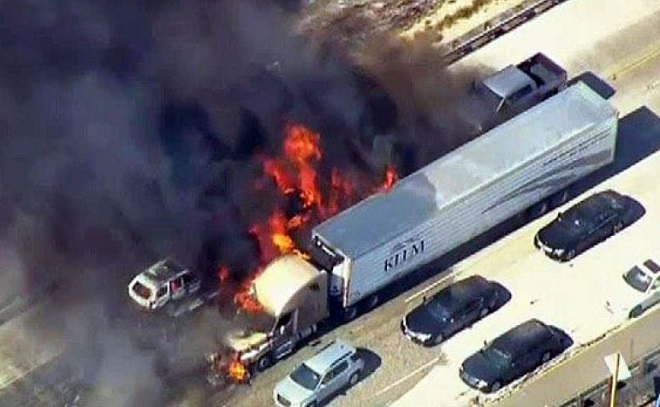 Major wildfire burns cars  California highway