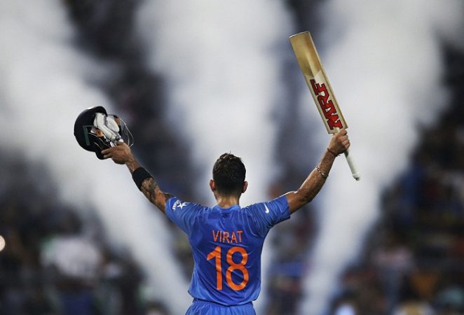 Virat Kohli celebrates
