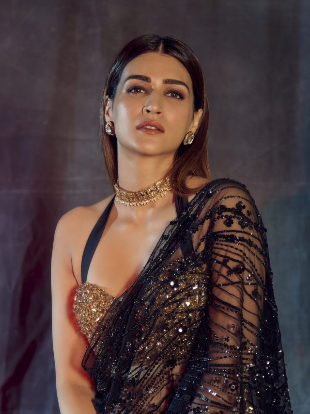 Kriti Sanon’s black Dilnaz Karbhary look is a lesson in pairing saris with a bustier