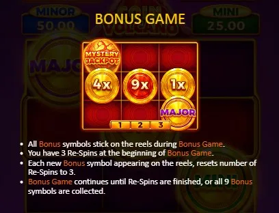 Coin Volcano Slot is a bright and memorable project that offers the demo mode and the game with money. If you want to place bets, activate the game in the selected mode and click on the button with the image of a coin.