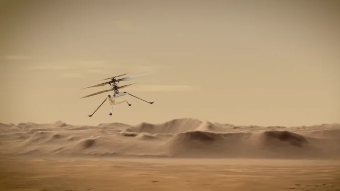 Watch NASA's Mars helicopter soar over an extraterrestrial landscape