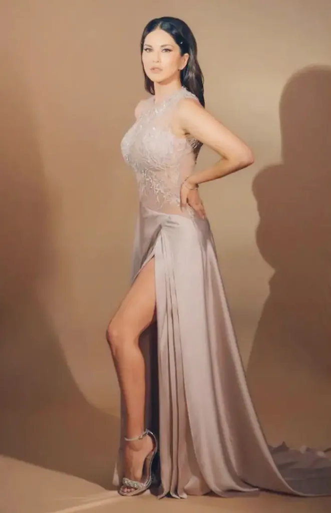 Sunny Leone Is All Elegance In Silver Satin Gown With Sparkly Embroidery | See Stunning Pics