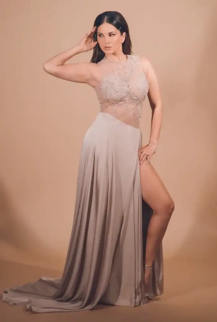 Sunny Leone Is All Elegance In Silver Satin Gown With Sparkly Embroidery | See Stunning Pics