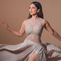 Sunny Leone dazzles in a silver satin gown with sparkly embroidery for her Cannes debut