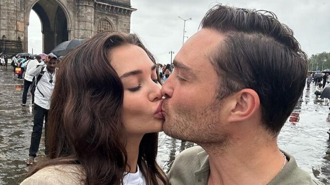 Ed Westwick and Amy Jackson share a kiss during tour in India