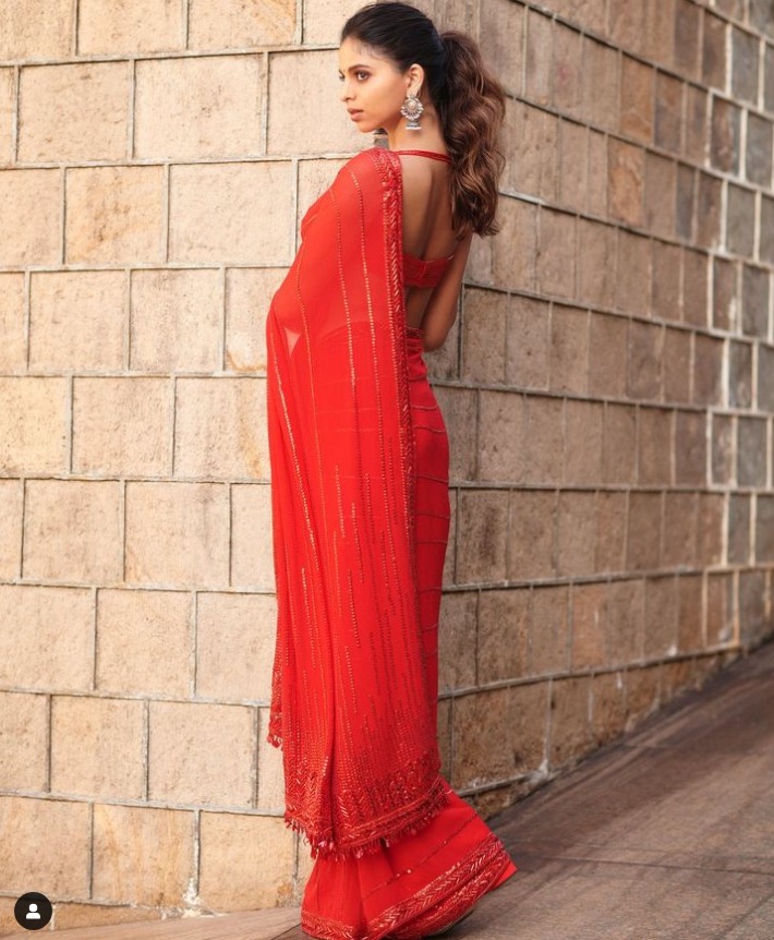 Just Suhana Khan Looking Exquisite In A Red Saree And Bindi