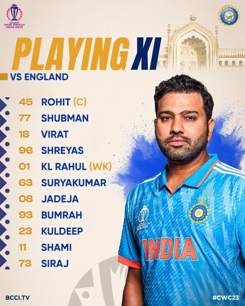 India playing XI against India October 29, 2023