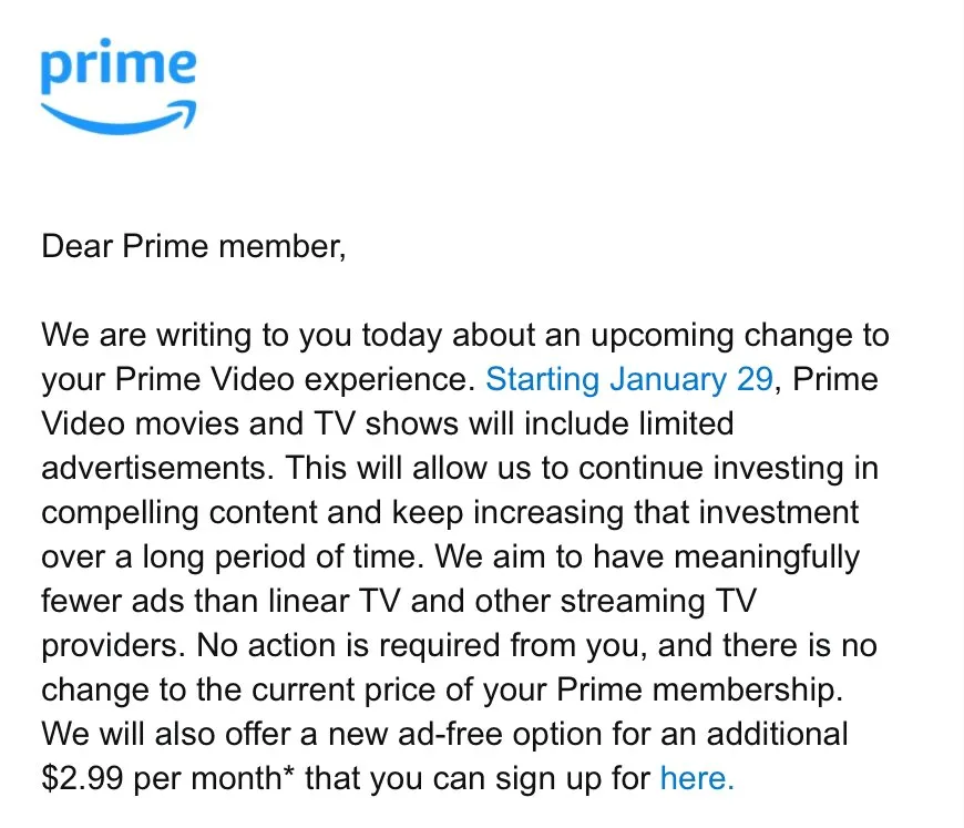  Amazon Prime Video will start showing ads next month
The company will offer an ad-free option for an additional $2.99 per month.