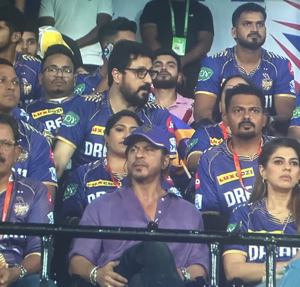 SRK always present at the KKR matches. Sometimes with his children, Aryan Khan and Suhana Khan. His wife gowri accompanies him rarely at these matches.
